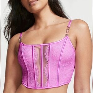 Victoria's Secret Very Sexy Lilac Lace Corset Top with Gold Chain Straps